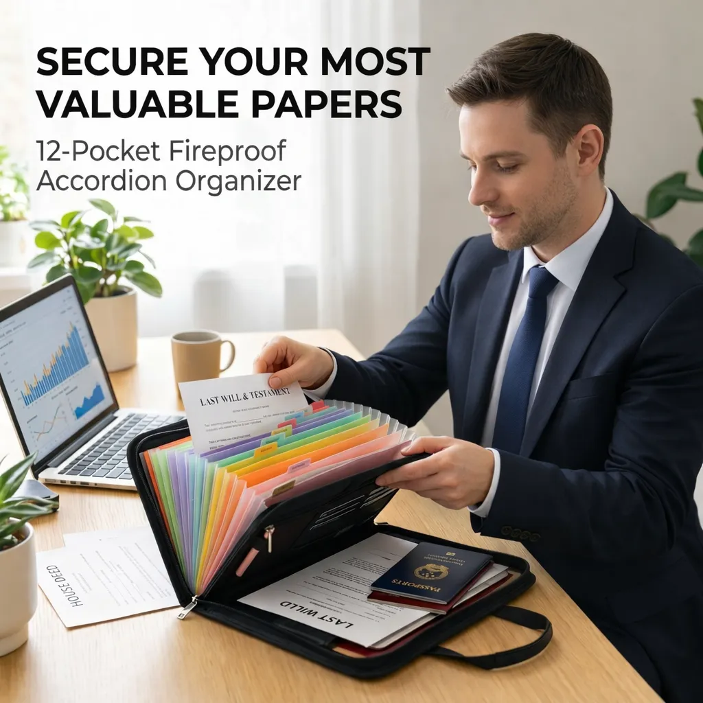 🔥 Fire-Resistant Document Folder: Categorize your essential paperwork with labeled tabs and dual-layer fire protection. 🏷️