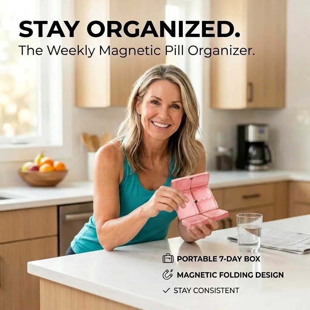 💊Weekly Magnetic Pill Organizer: Magnetic quick-access design that opens effortlessly without straining your fingers. 🧲
