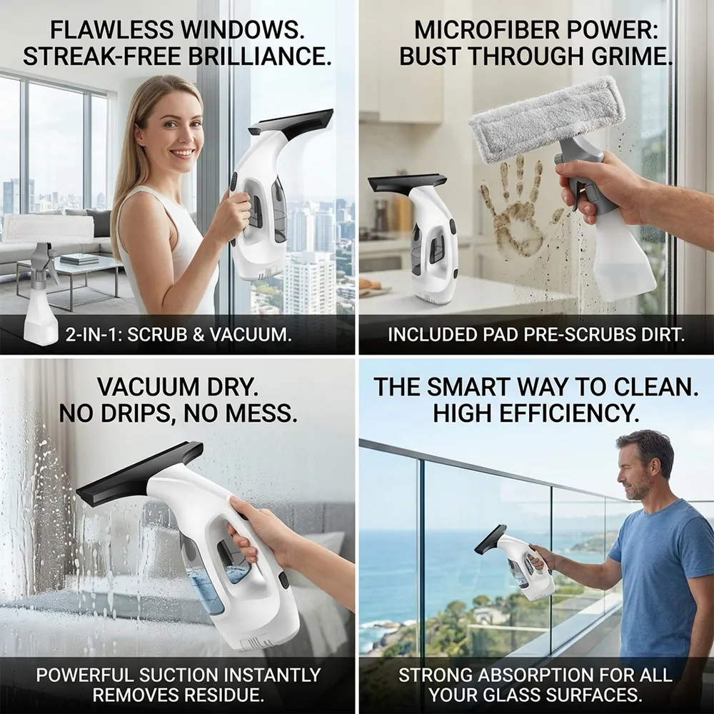 💦Cordless Window Squeegee: Achieve a streak-free shine without the back-breaking scrubbing. ✨