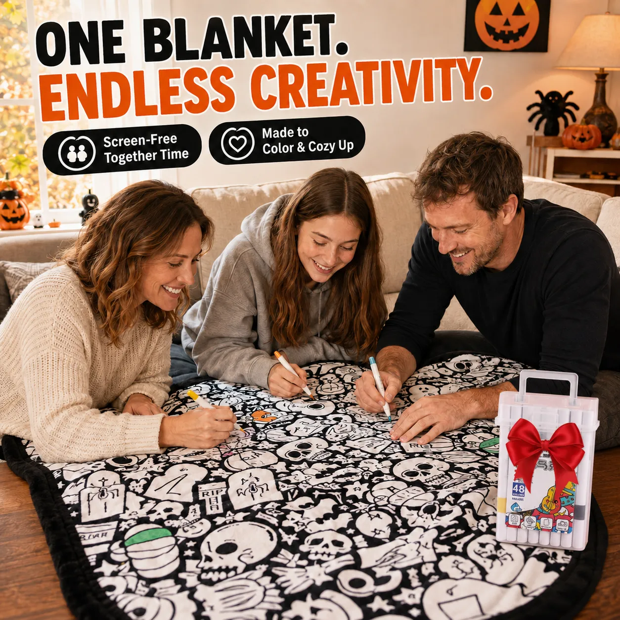 Halloween Coloring Blanket Kit with 48 Markers
