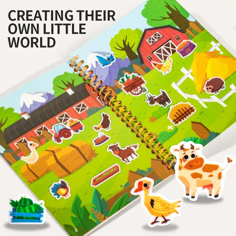 🌟 Reusable Jelly Sticker Activity Book for Kids, Animals/Transportation/Farm/Princesses