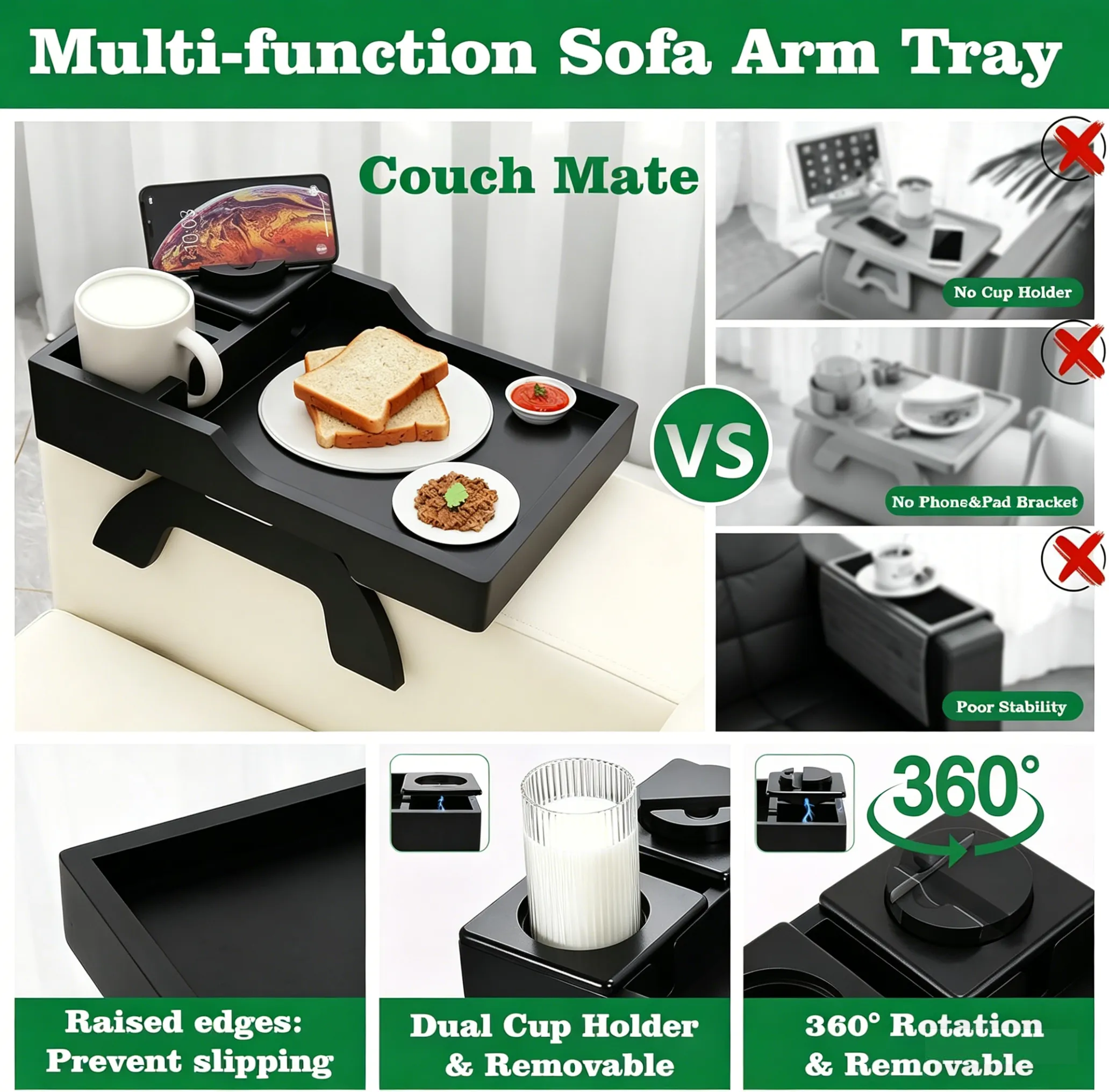 🛋️ Wooden Sofa Cup Holder Tray