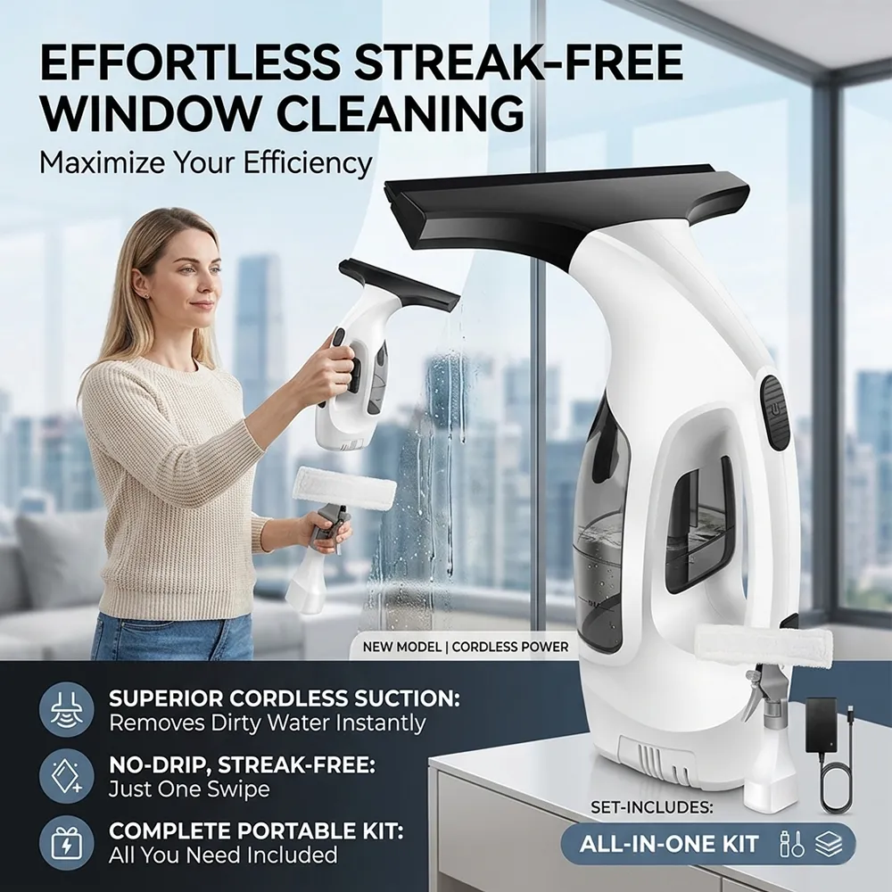 💦Cordless Window Squeegee: Achieve a streak-free shine without the back-breaking scrubbing. ✨