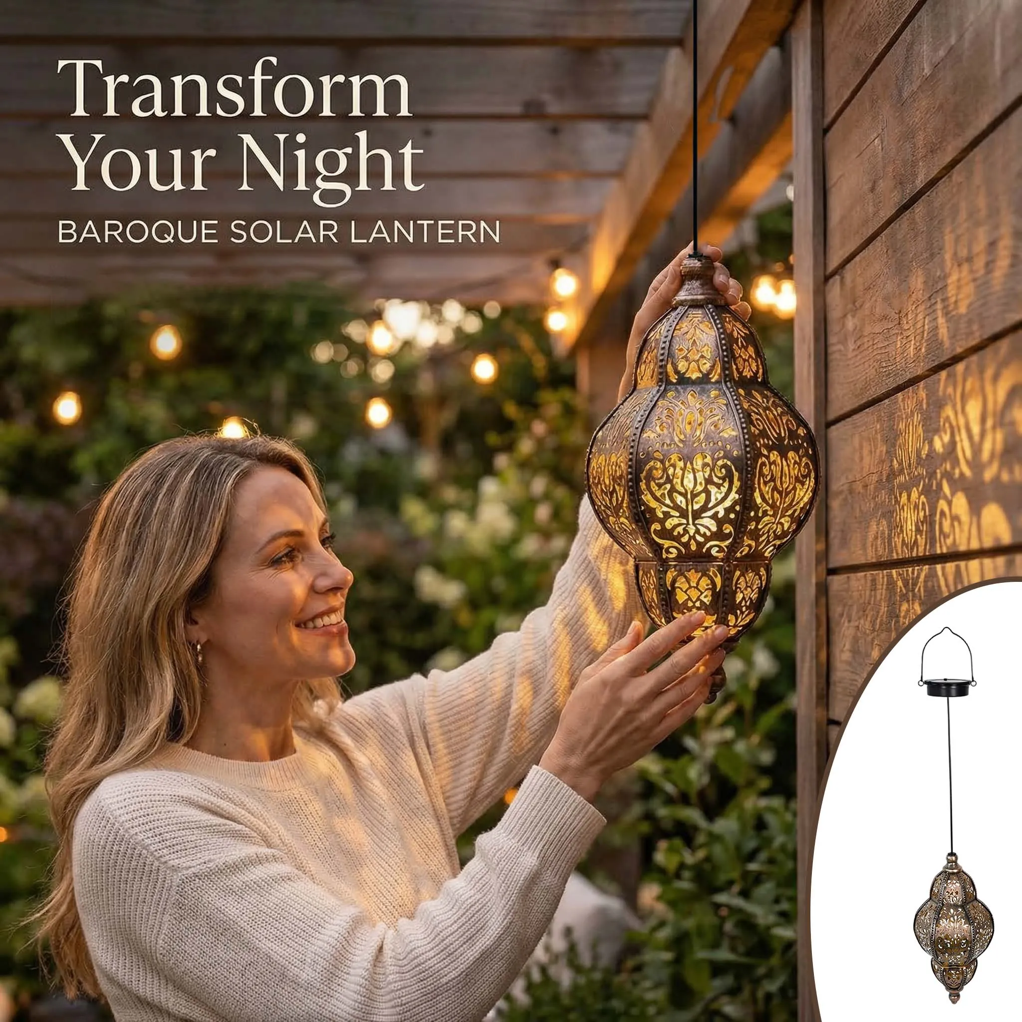 Baroque Solar Lantern: Enhance your garden’s nighttime elegance with vintage patterns that require zero wiring or maintenance. 🏺