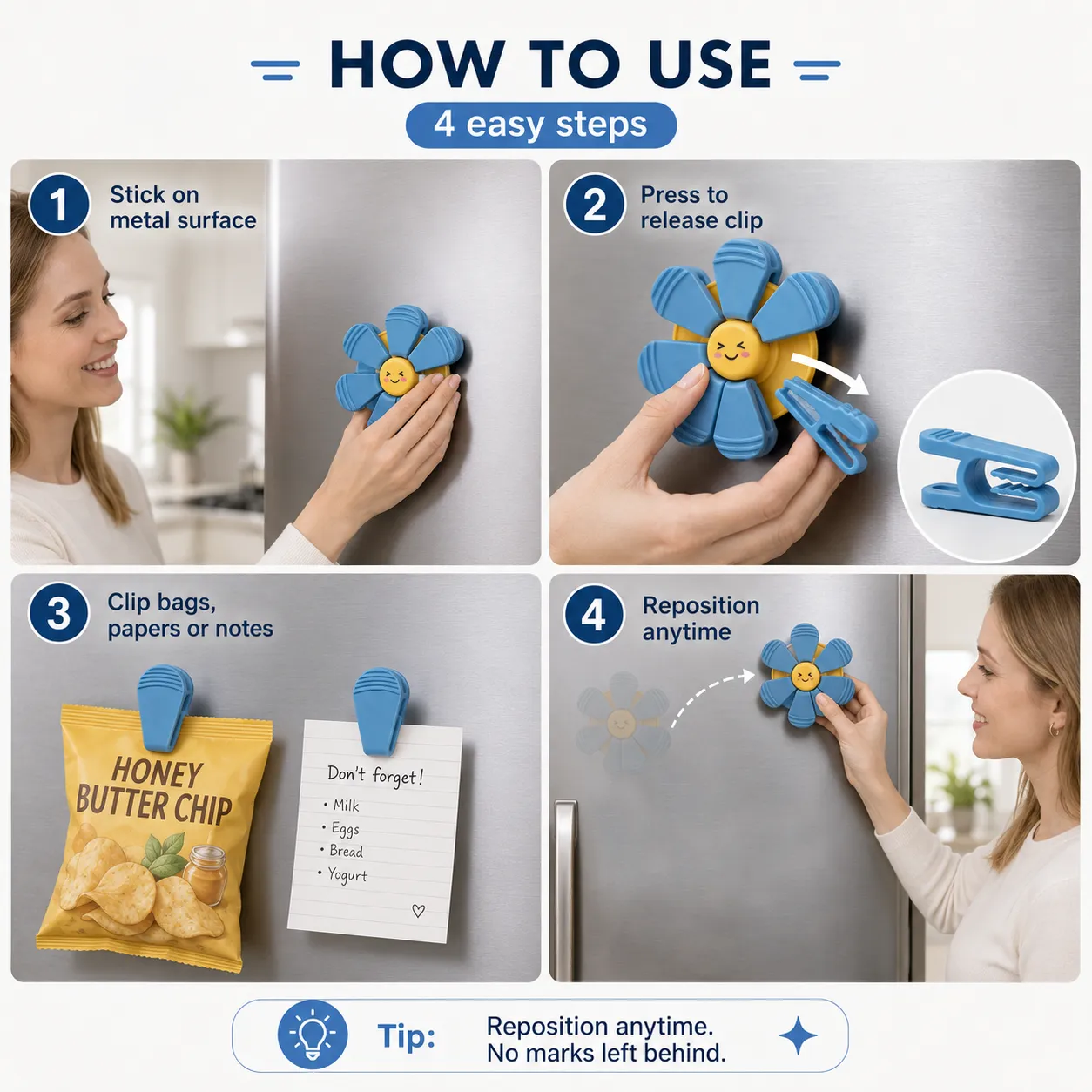 🌸 Flower-Shaped Magnetic Fridge Clip