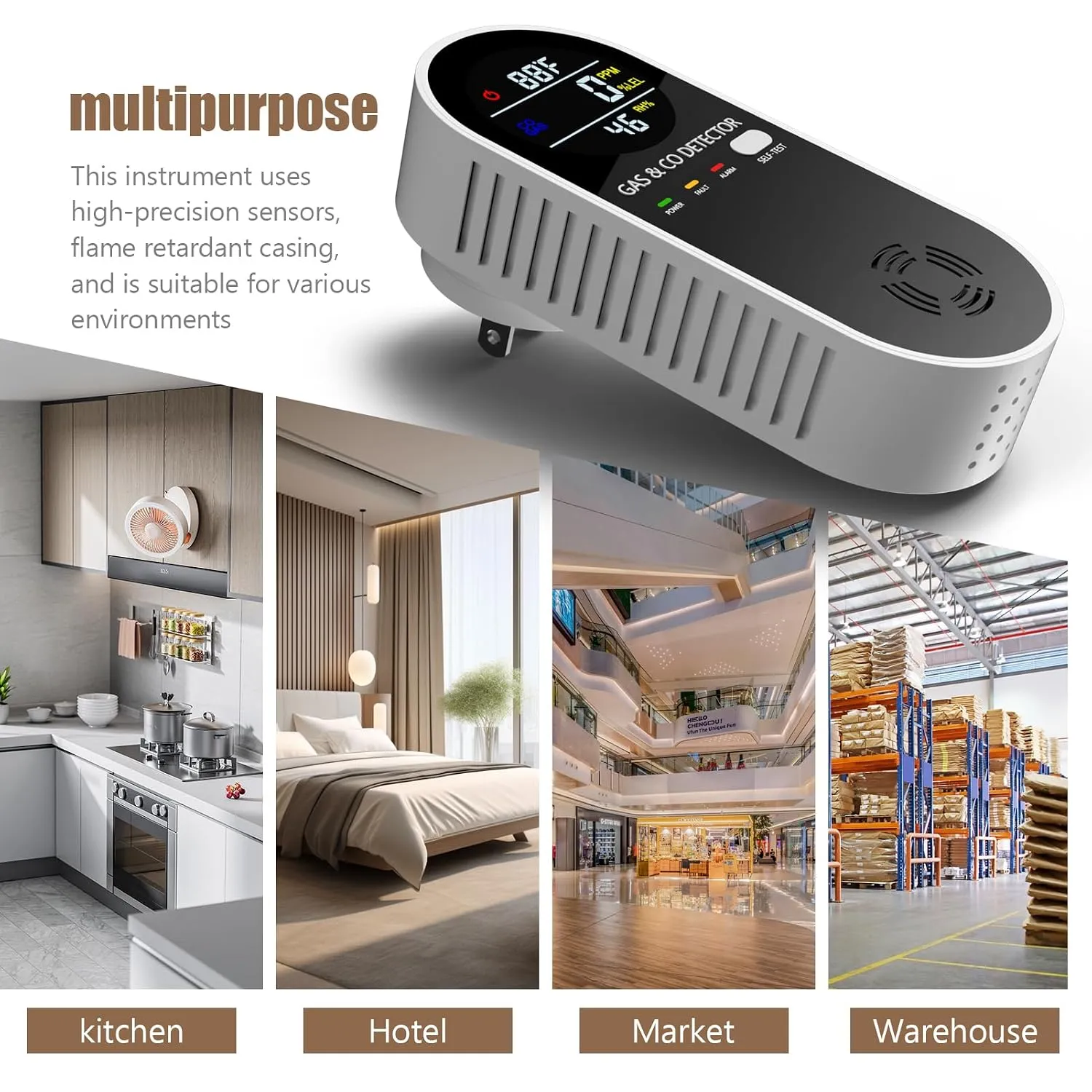 🔥 Plug-In Gas Leak Detector with Temperature & Humidity Monitor