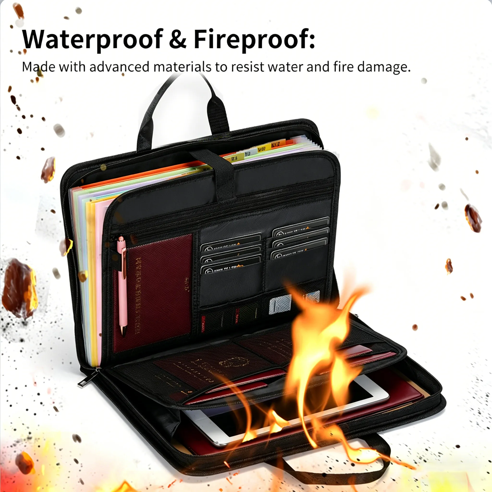 🔥 Fire-Resistant Document Folder: Categorize your essential paperwork with labeled tabs and dual-layer fire protection. 🏷️