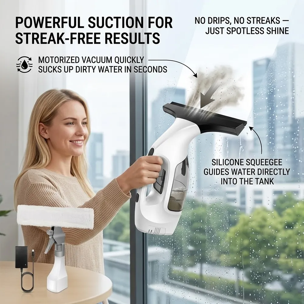 💦Cordless Window Squeegee: Achieve a streak-free shine without the back-breaking scrubbing. ✨