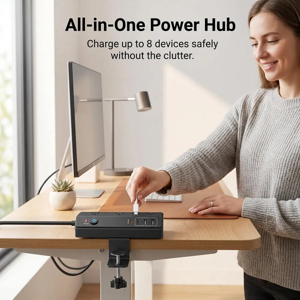 🔌 Clip-on Desktop Power Strip: Stop crawling under furniture to find a plug; bring 8 charging ports directly to your workspace level. 💻