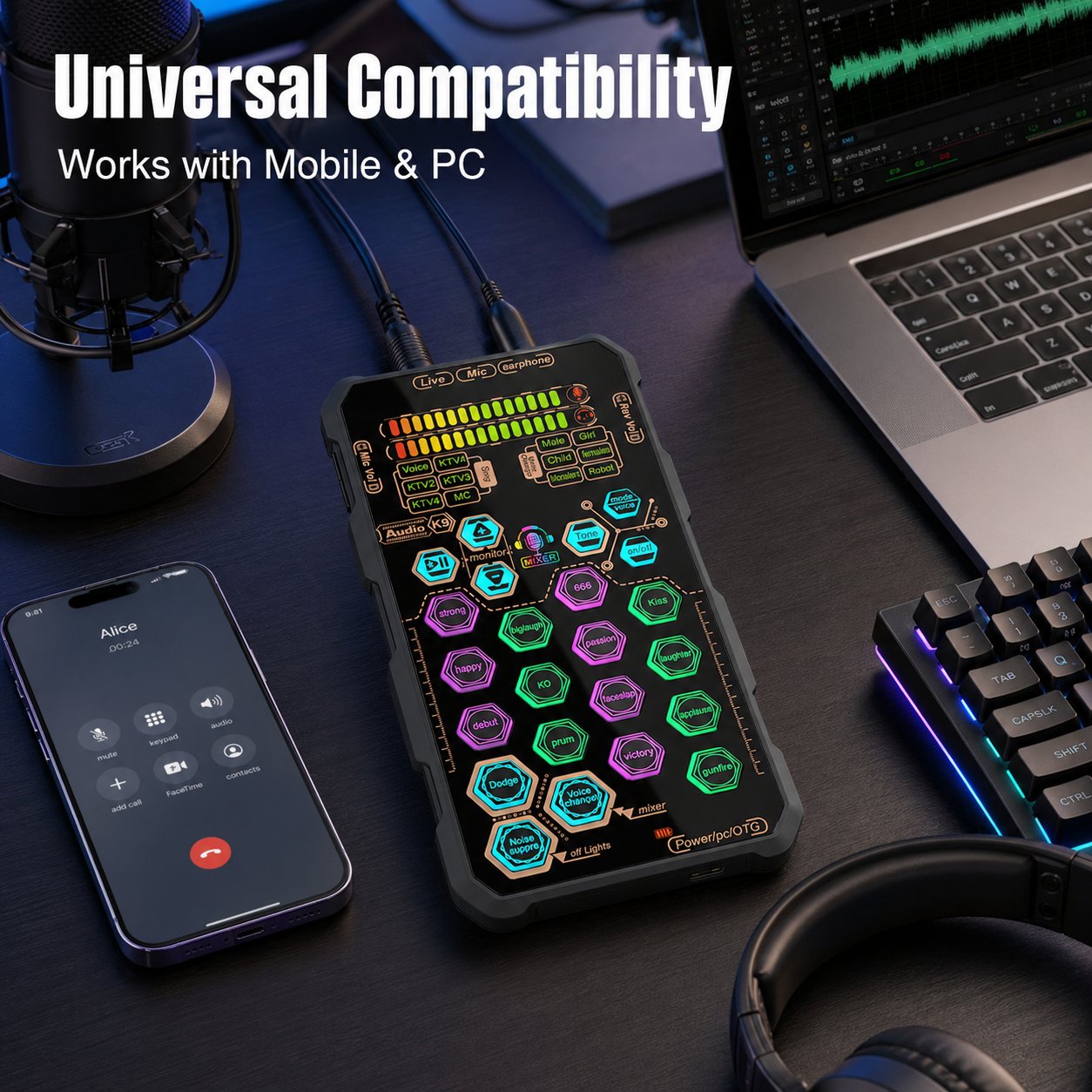 Professional Voice Changer – Portable Live Sound Card for Gaming, Streaming & Recording