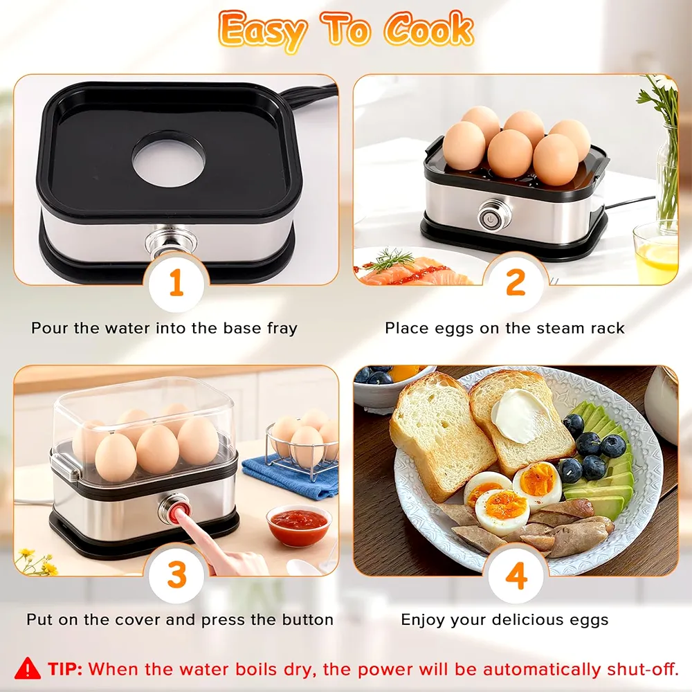🥚 Fast 6-Egg Cooker – Quick Breakfast Egg Boiler & Steamer