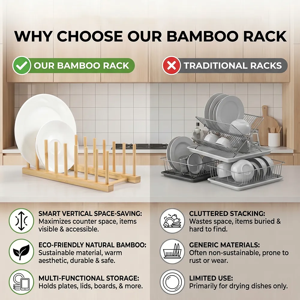 Bamboo Dish Drying Rack: Air-dry your fine china safely while freeing up valuable cabinet space. 🍽️