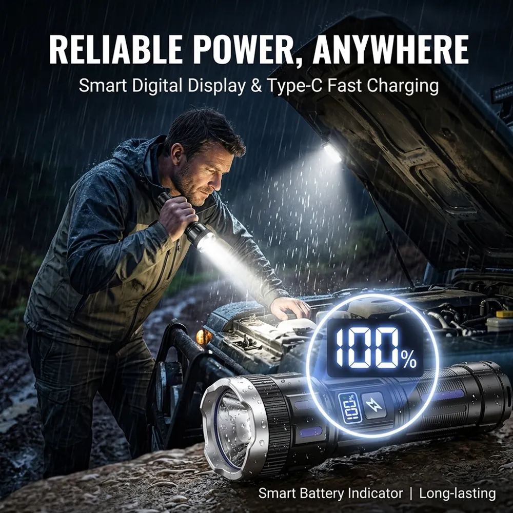 🔦 High-Brightness Flashlight: Cut through total darkness with a professional-grade beam that reaches over 500 meters.