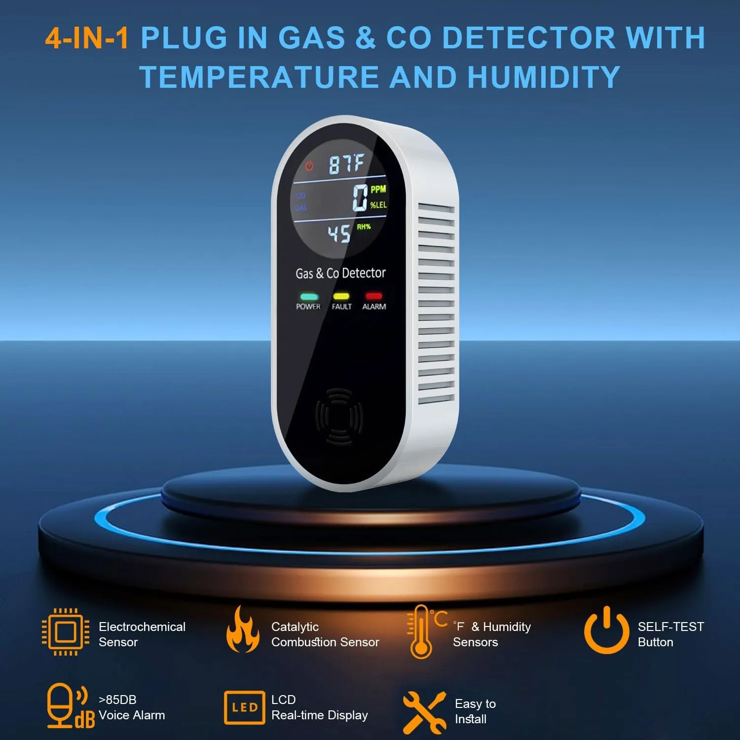 🔥 Plug-In Gas Leak Detector with Temperature & Humidity Monitor
