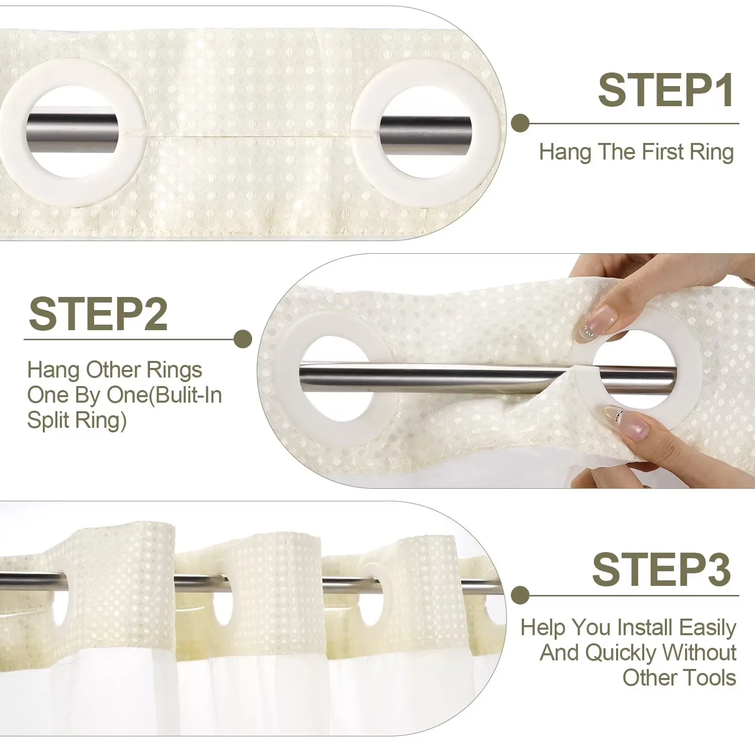 SpaView Hookless Waffle Shower Curtain with Snap-In Liner