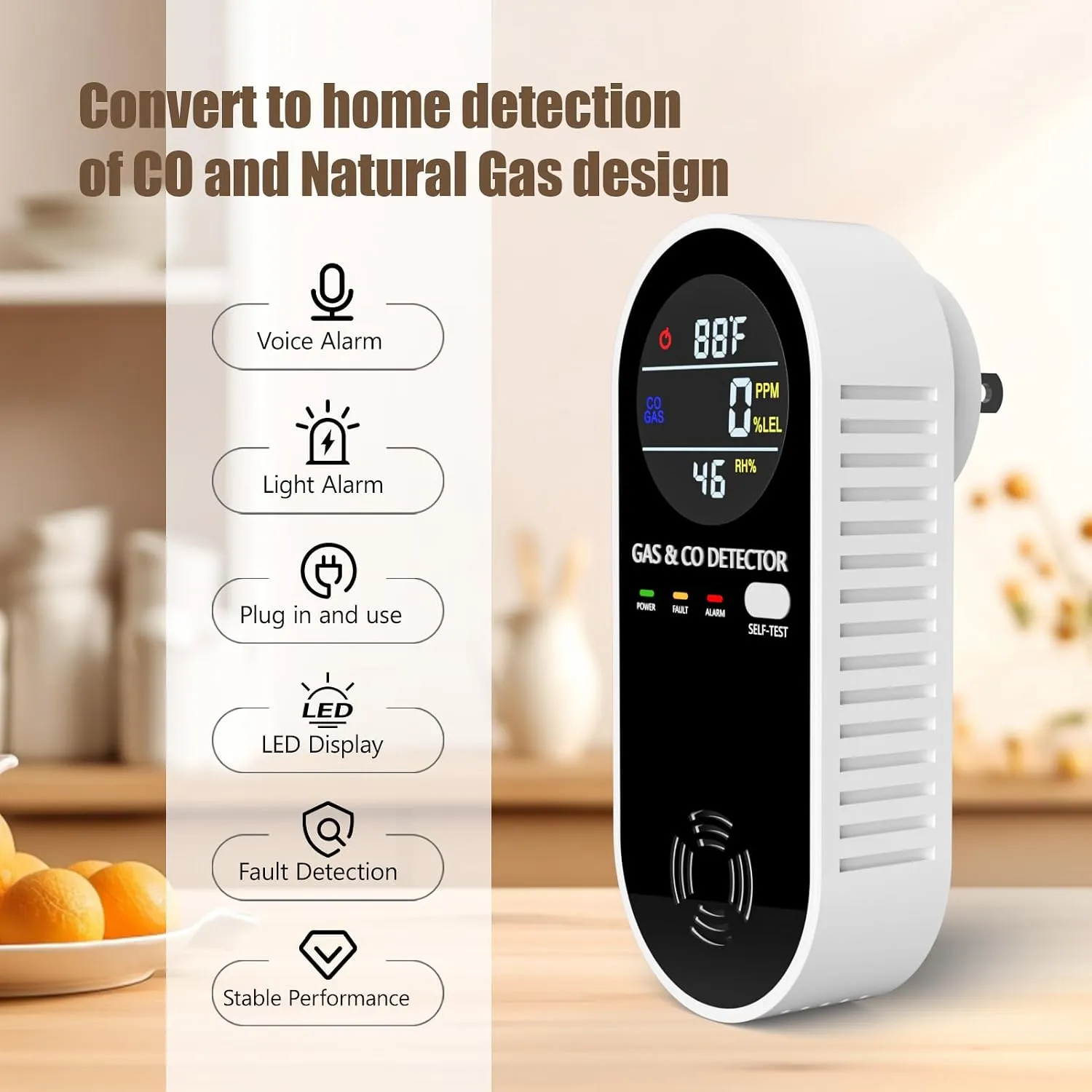 🔥 Plug-In Gas Leak Detector with Temperature & Humidity Monitor