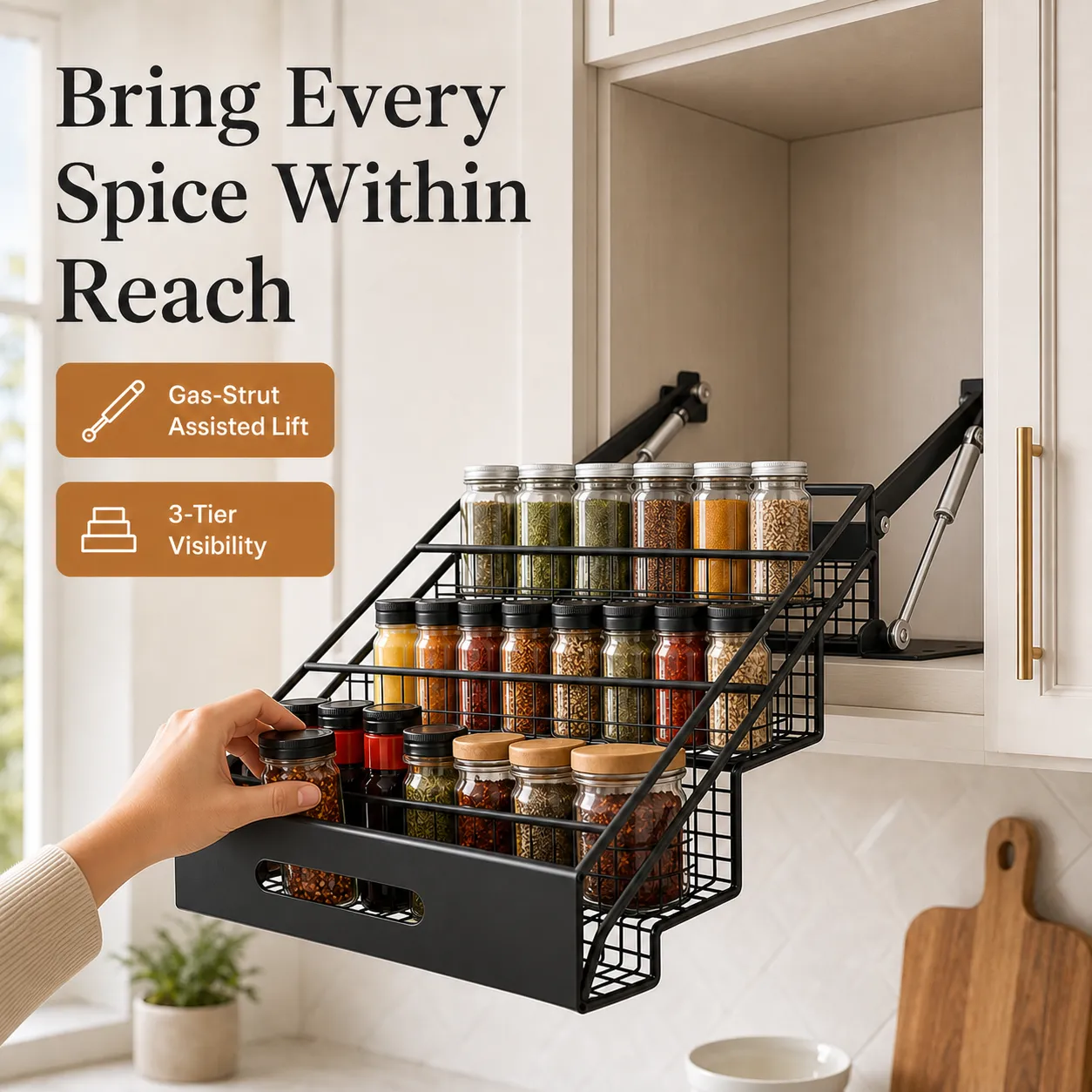 3-Tier Pull-Down Cabinet Spice Rack
