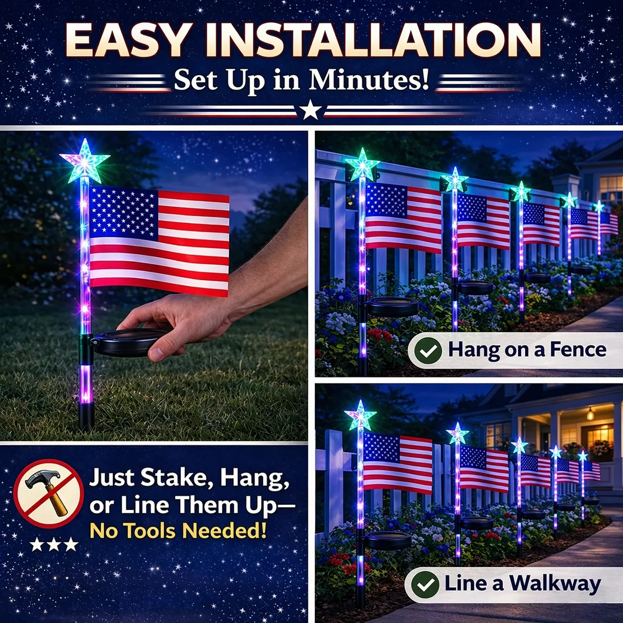 🇺🇸 LED Flag Solar Lights