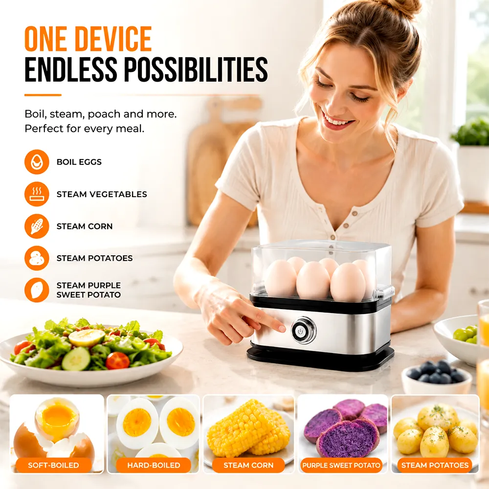🥚 Fast 6-Egg Cooker – Quick Breakfast Egg Boiler & Steamer