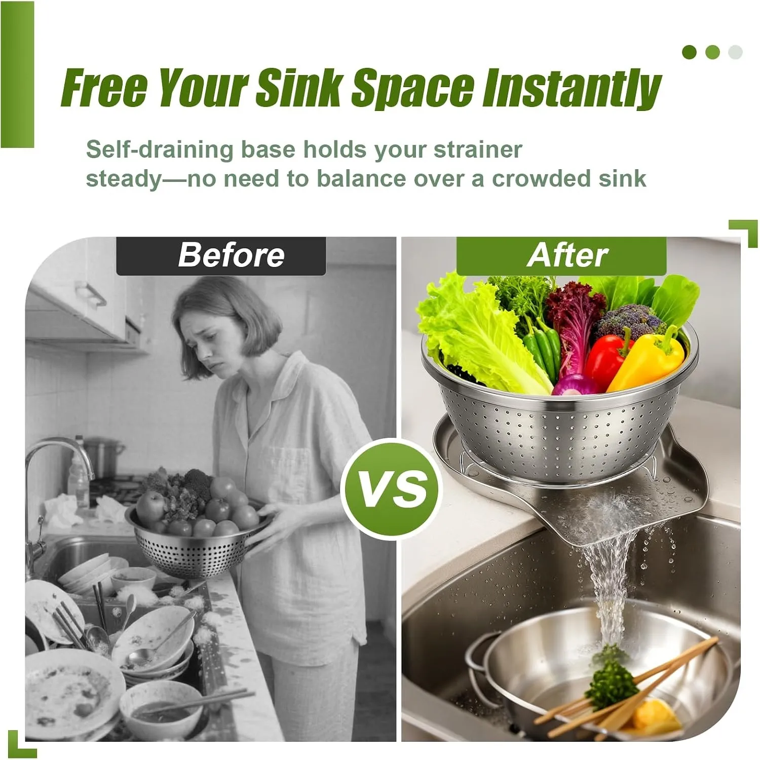 Stainless Steel Sink-Side Colander & Drain Tray Kit