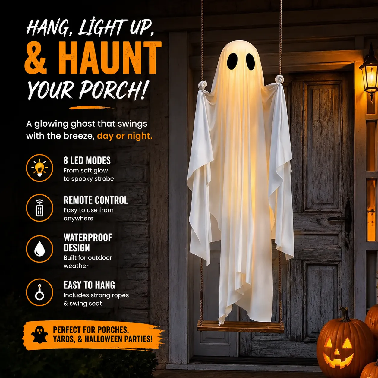 👻Hanging Swing Ghost LED Halloween Decoration