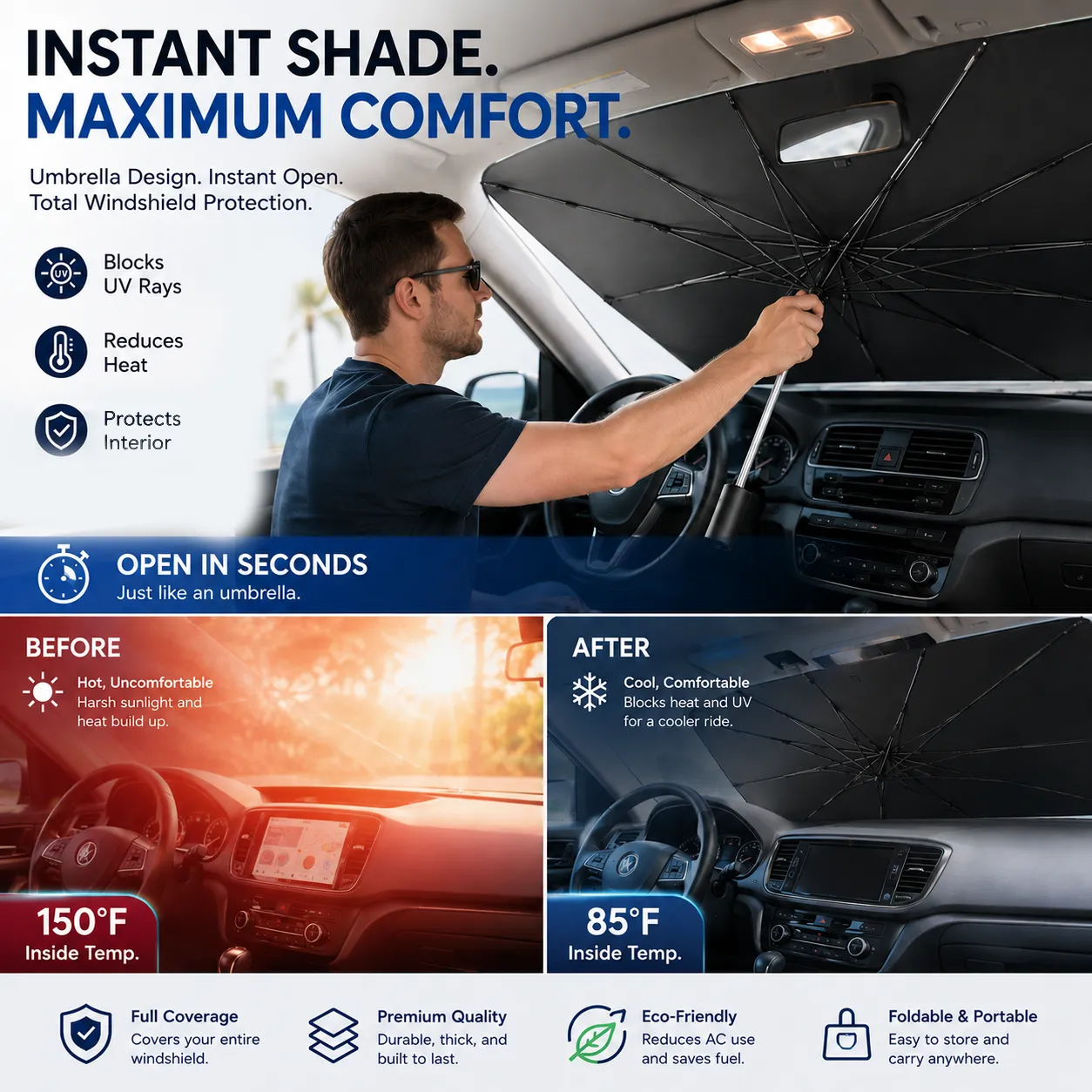 ☀️ Car Windshield Sun Shade Umbrella