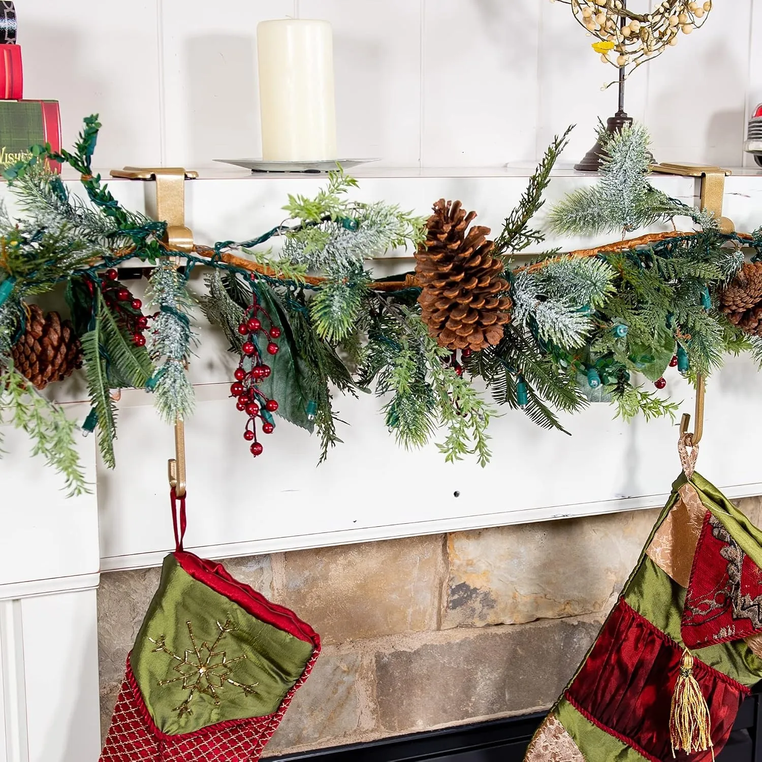 Adjustable Garland & Stocking Mantel Hanger Set