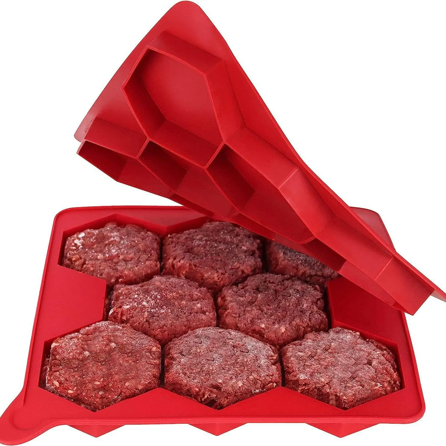 Silicone Hexagon Patty Freezer Mold with Lid – 7 or 8 Cavities