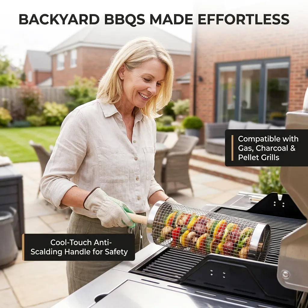 🔥 Rolling Grill Basket: Roast multiple vegetables and meats at once without the hassle of flipping individual pieces. 🍖