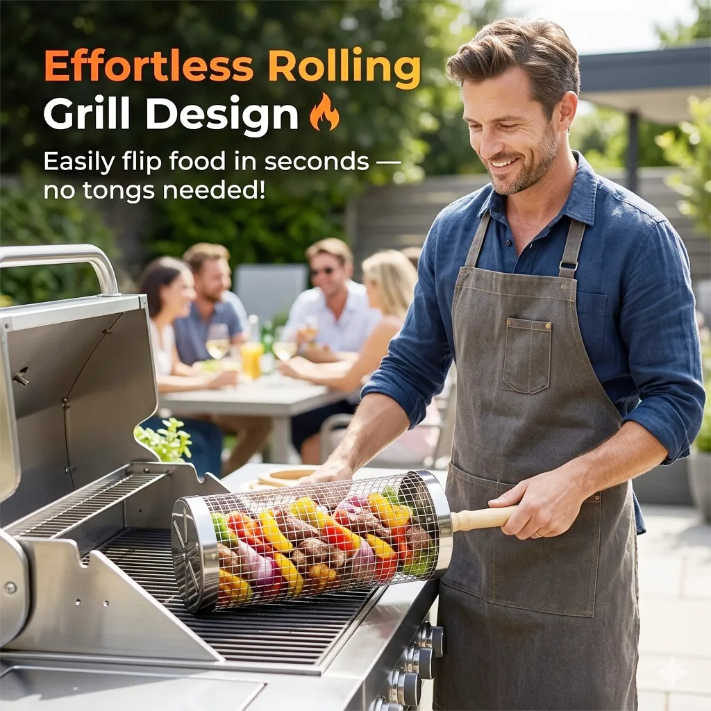 🔥 Rolling Grill Basket: Roast multiple vegetables and meats at once without the hassle of flipping individual pieces. 🍖