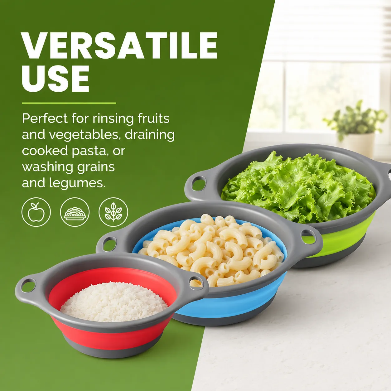 4-Piece Collapsible Colander & Self-Draining Base Set