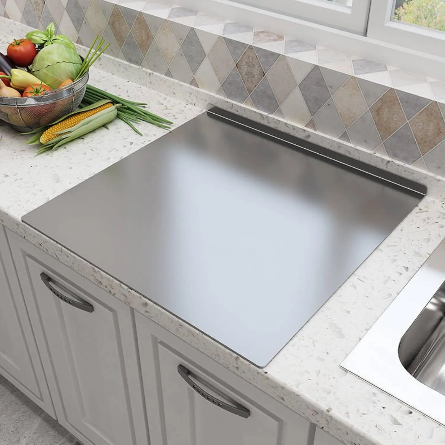 🔪Stainless Steel Cutting Board: Protect your family’s health with a non-porous, odor-resistant surface that never cracks.
