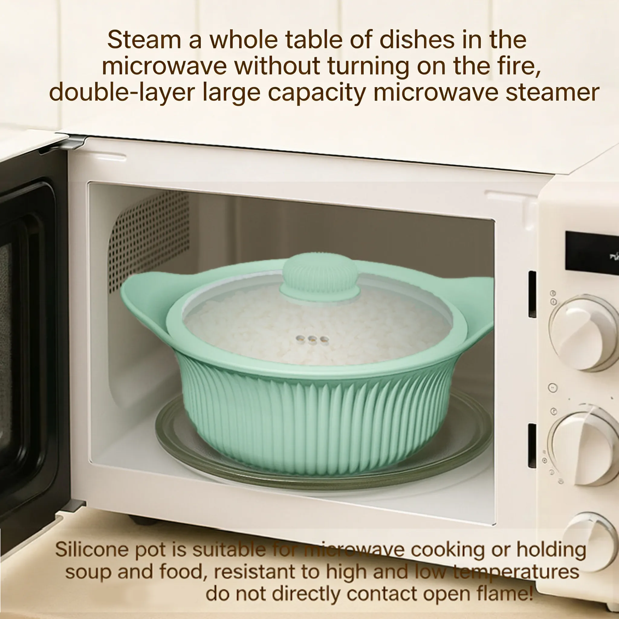 🍲Silicone Steamer Pot: Cook healthy, nutrient-rich meals in minutes using your microwave or oven.