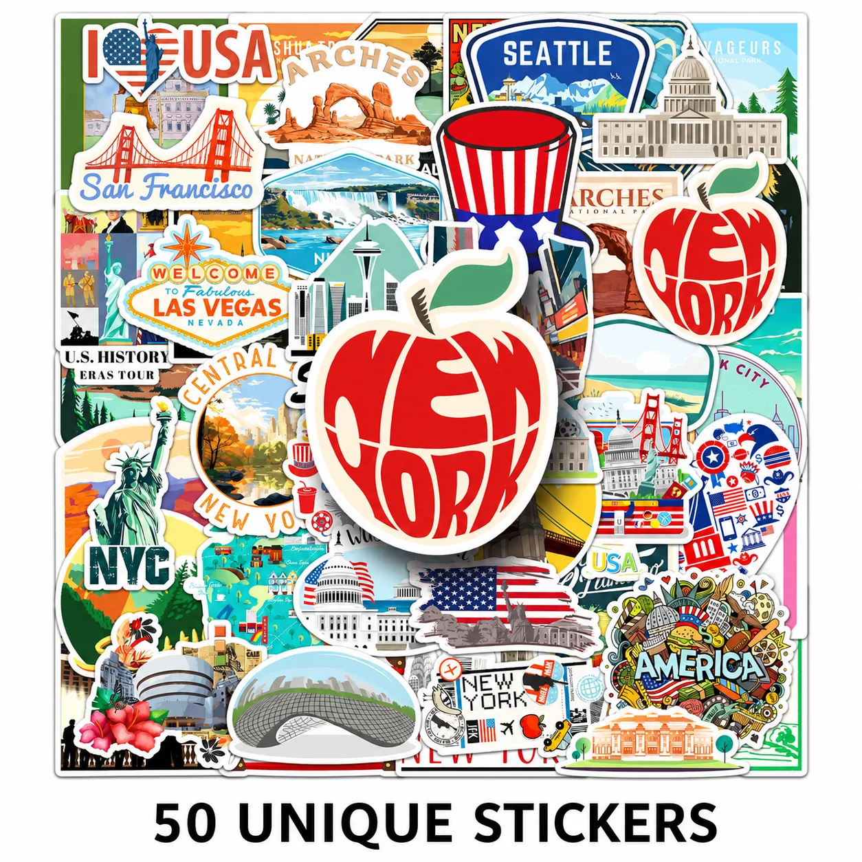 50-Piece USA Landmark Travel Sticker Pack