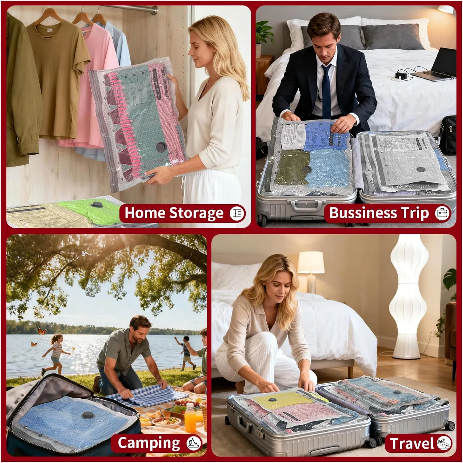 Vacuum Storage Bags: Pack two weeks of clothing into one carry-on by removing bulky air in seconds. 🧳