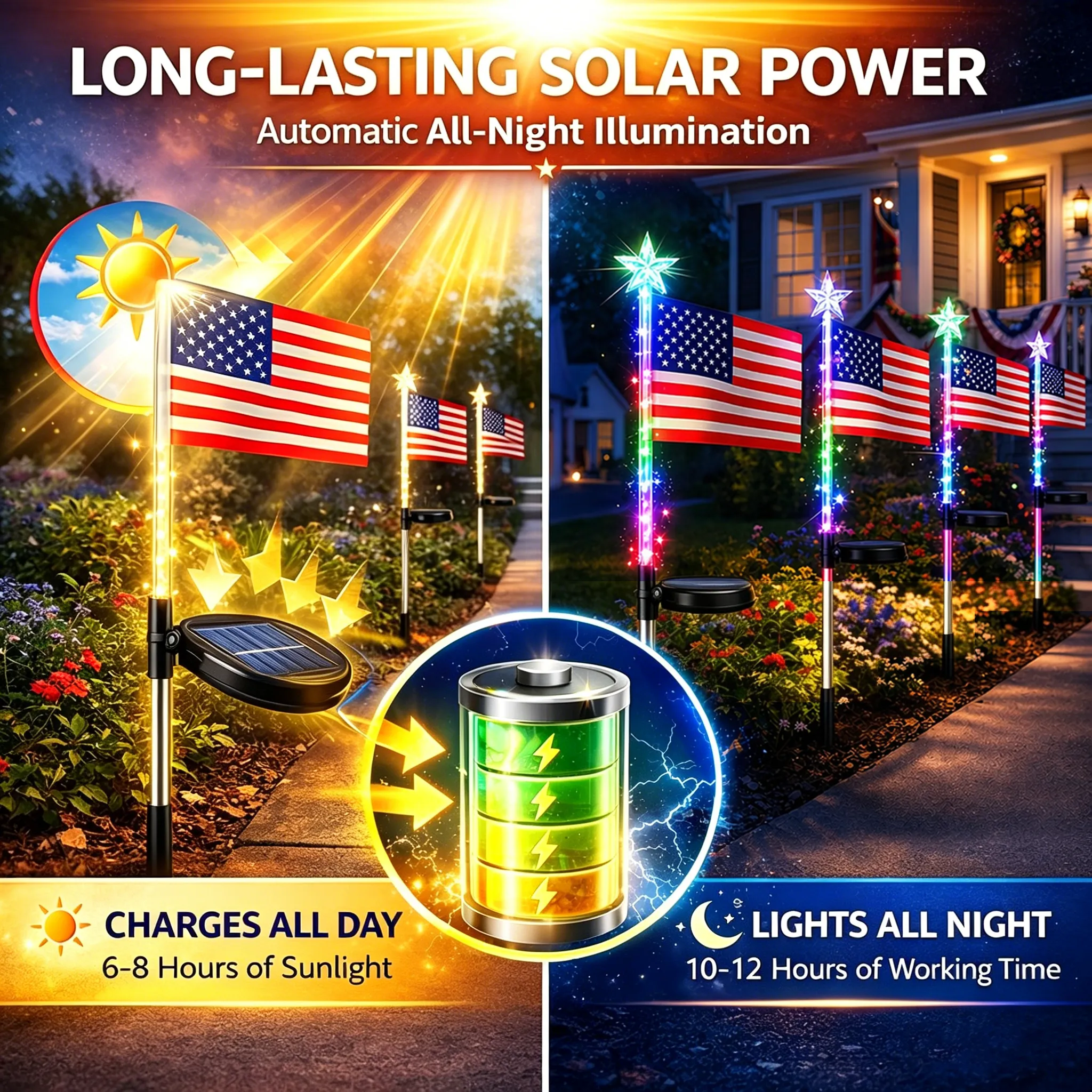 🇺🇸 LED Flag Solar Lights
