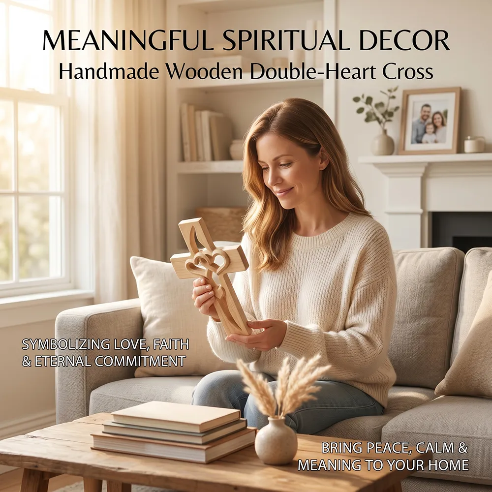 ✝️ Handmade Wooden Double-Heart Cross Wall Decor