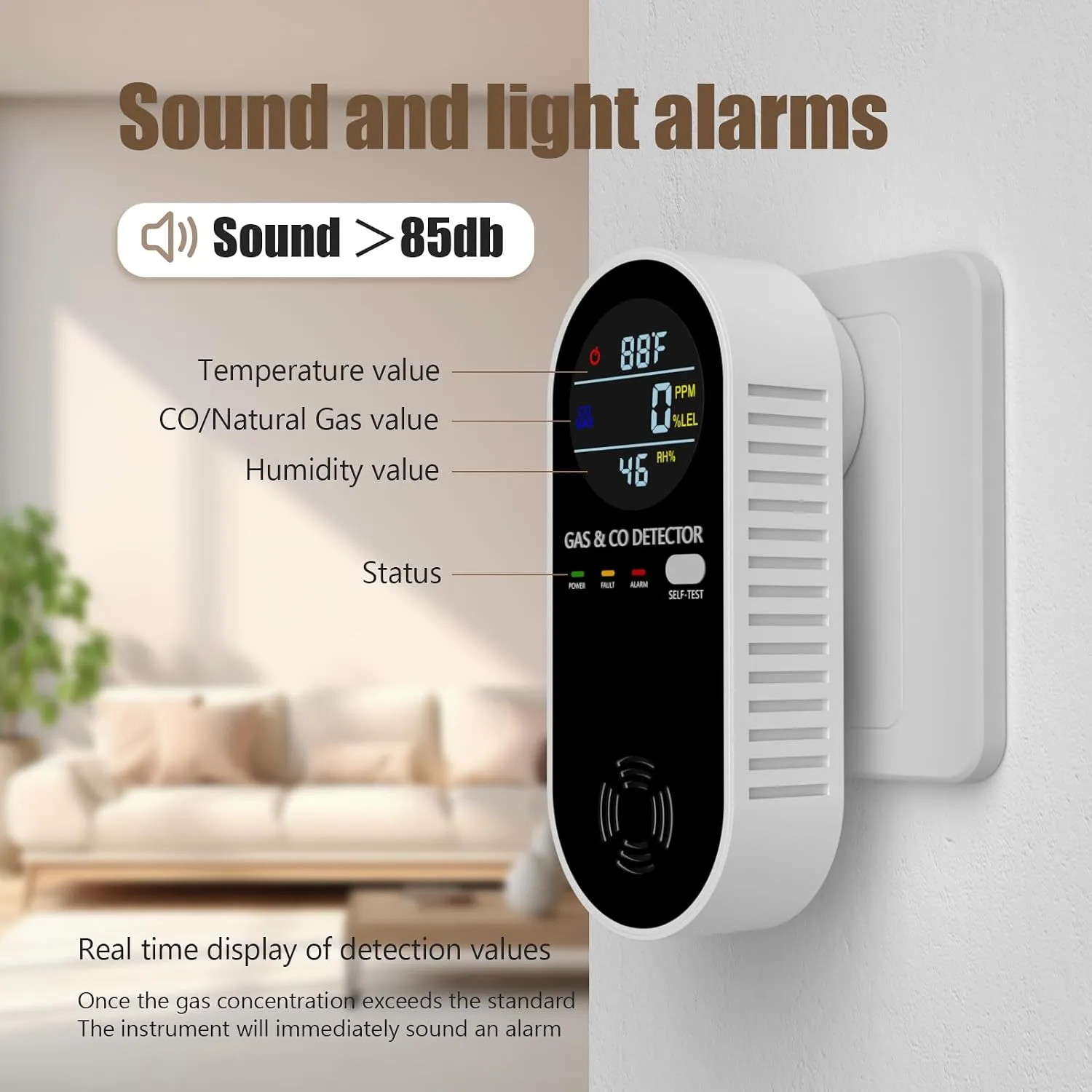 🔥 Plug-In Gas Leak Detector with Temperature & Humidity Monitor