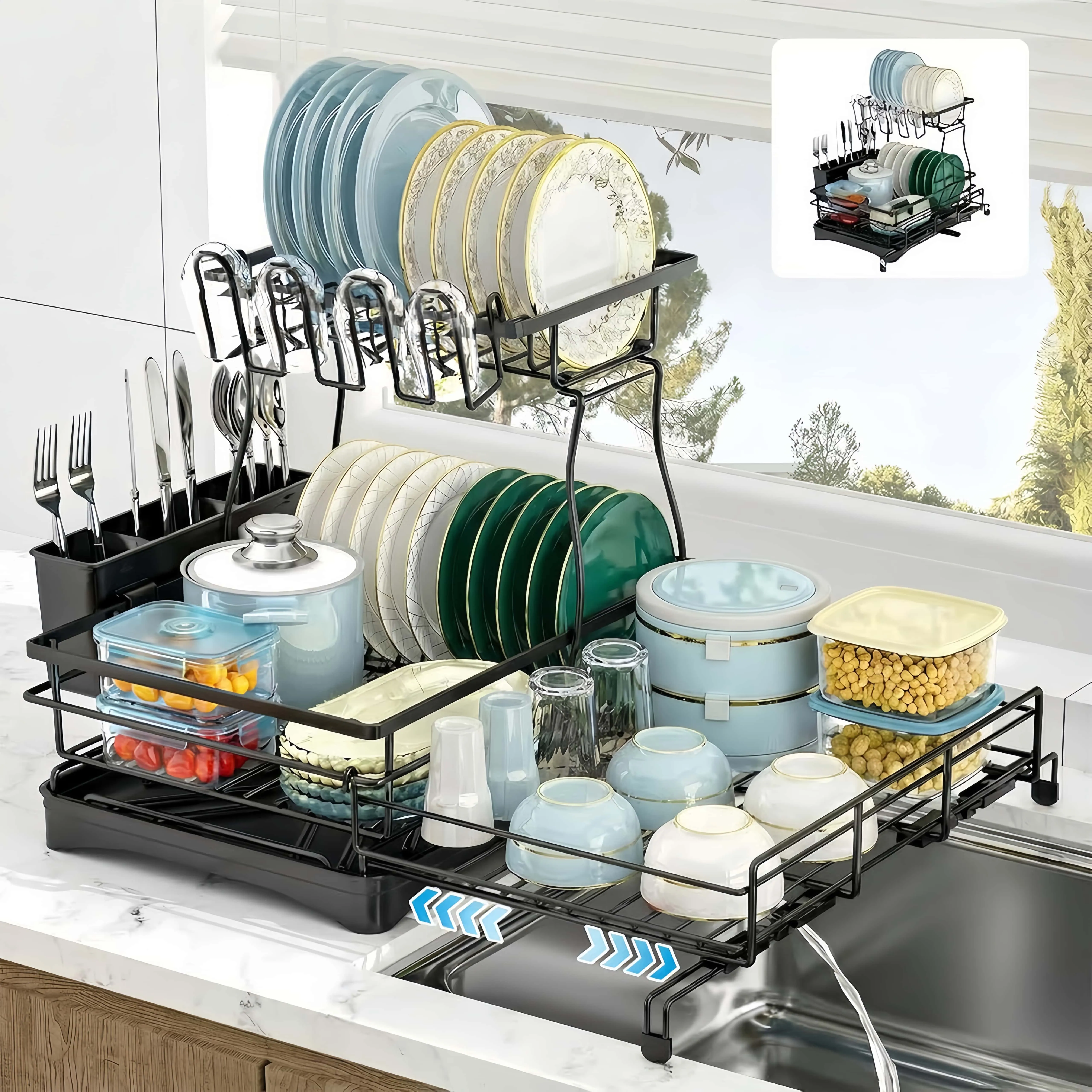 Expandable Dish Drying Rack with 360° Drainage🍽️✨