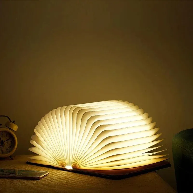 Open-to-Glow Walnut Folding Book Light