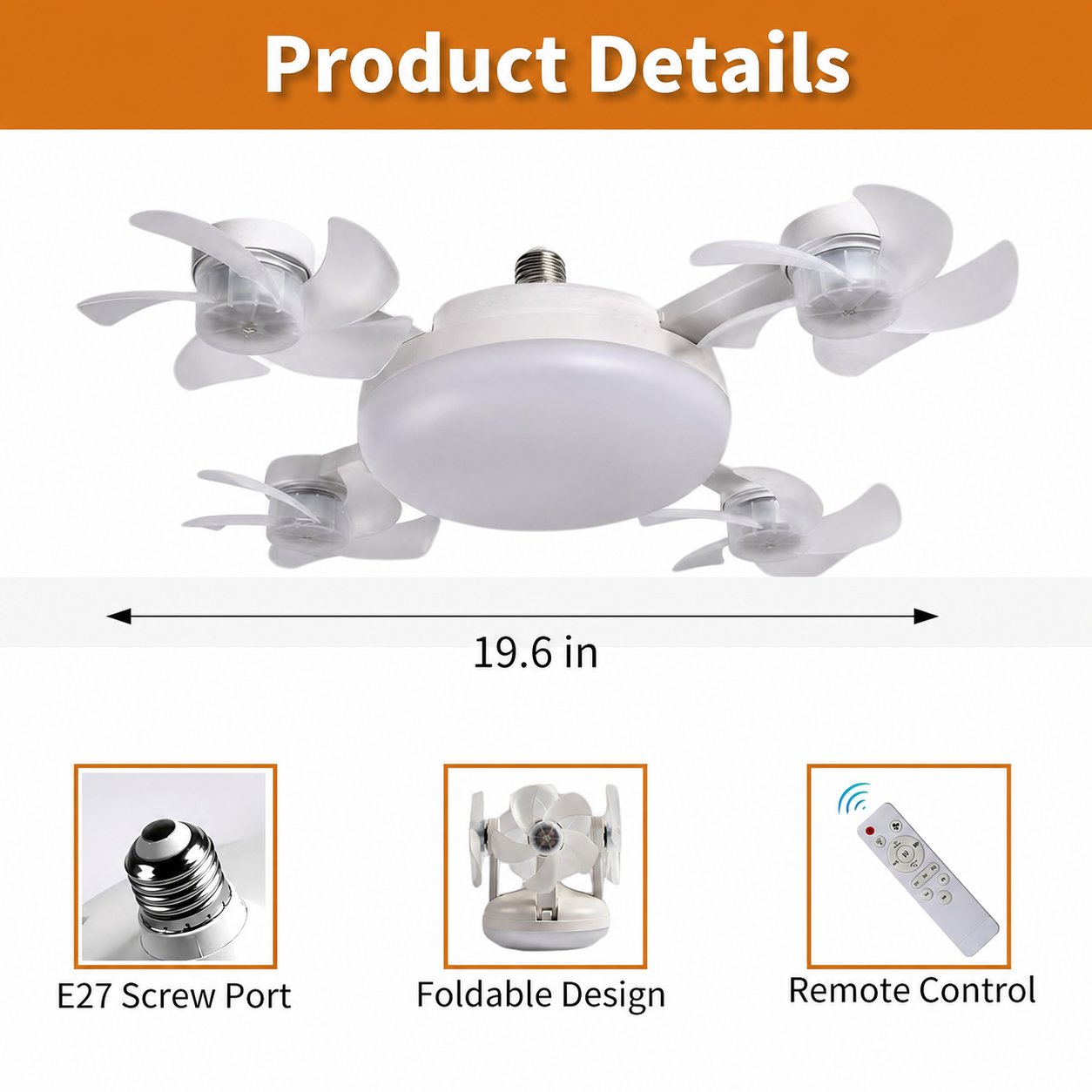 4-Head Screw-In Ceiling Fan Light with Remote
