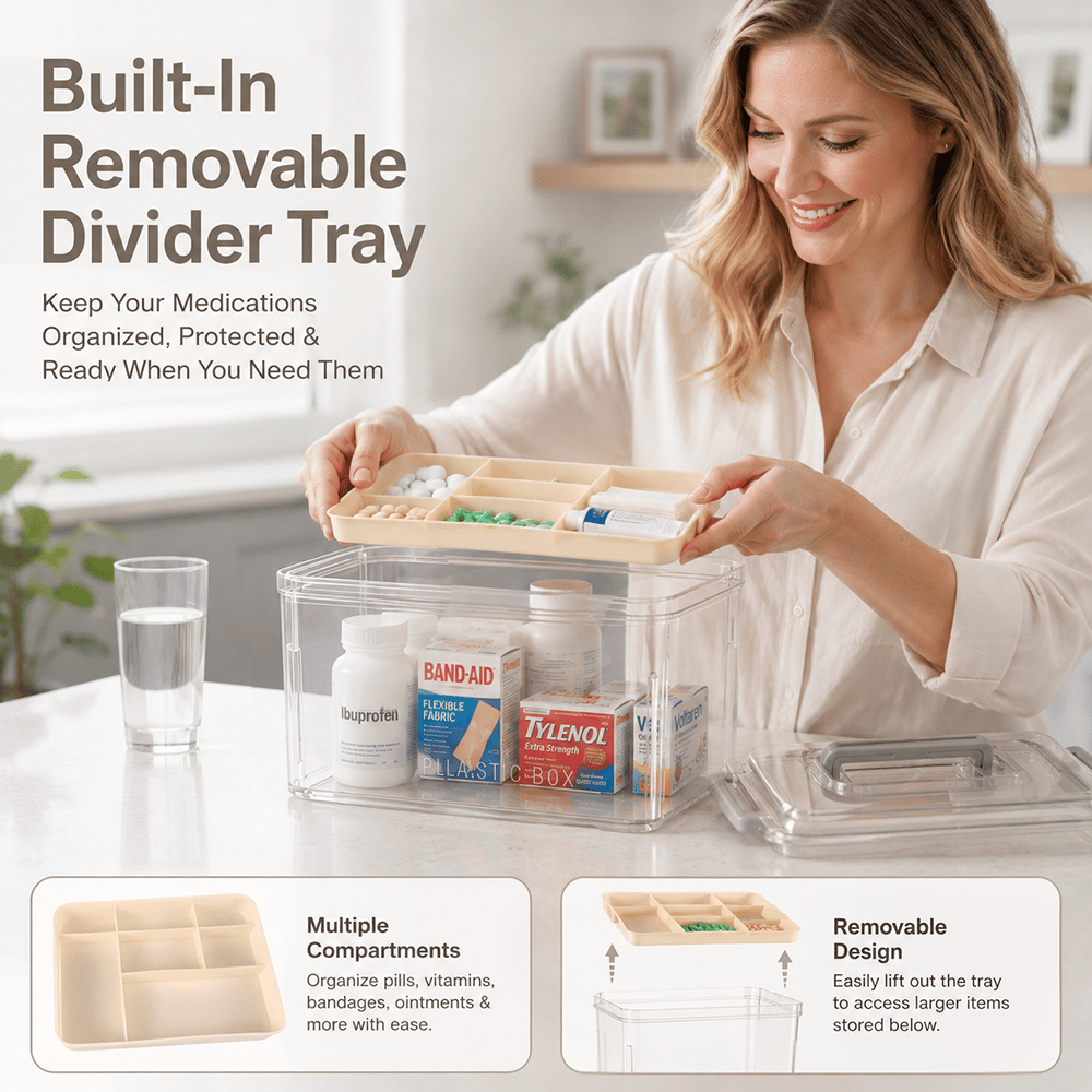 Portable Medicine Storage Box with Handle - Small