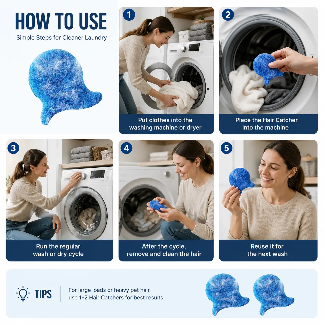🧺 Reusable Laundry Hair Catcher