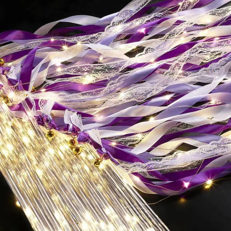 Light-Up Ribbon Fairy Wands with Warm White LEDs & Bells