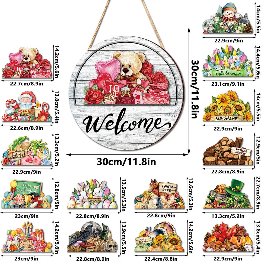 Interchangeable Seasonal Welcome Door Sign Set
