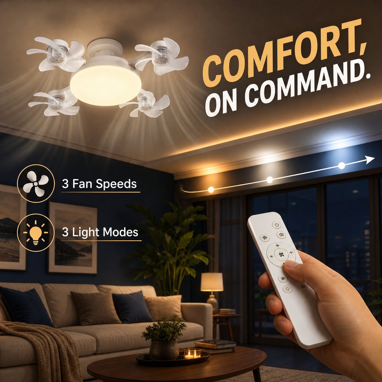 4-Head Screw-In Ceiling Fan Light with Remote