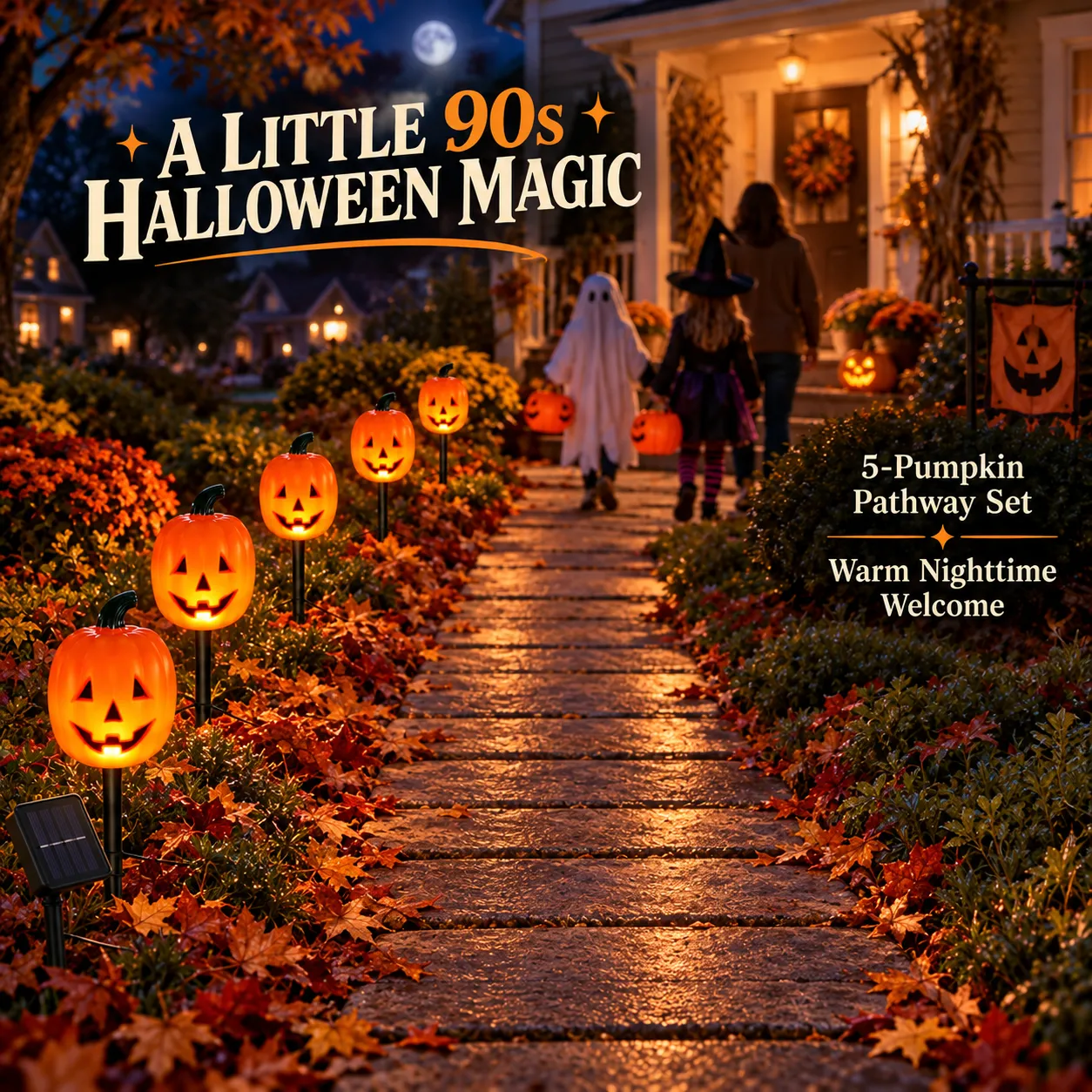 Nostalgic Solar Pumpkin Pathway Lights – 5-Piece Set