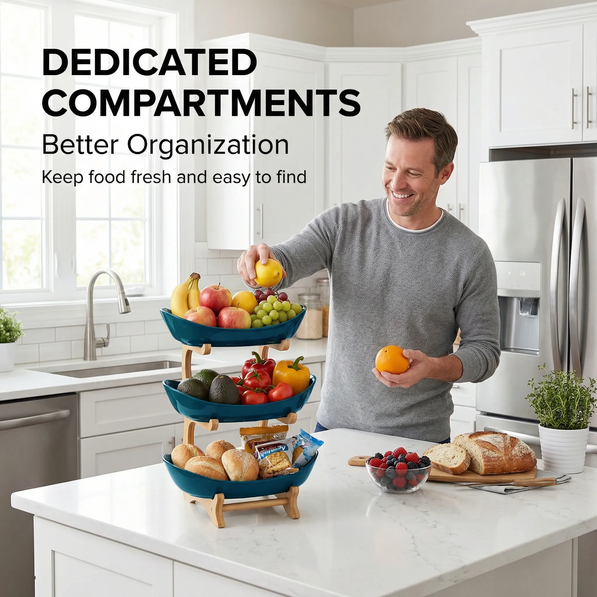 🍓2-Tier / 3-Tier Vertical Fruit Storage Rack (Includes Stand）: Easy Access & More Space for Your Kitchen