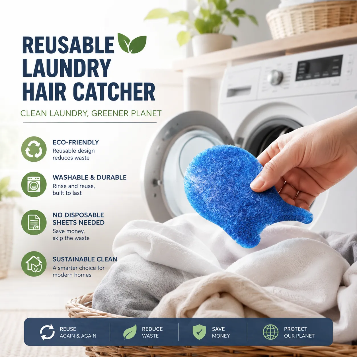🧺 Reusable Laundry Hair Catcher