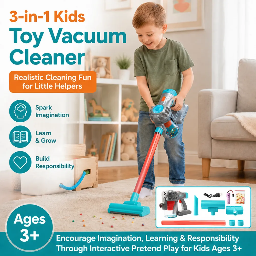 🧸3-in-1 Kids Toy Vacuum Cleaner – Realistic Cleaning Fun for Little Helpers